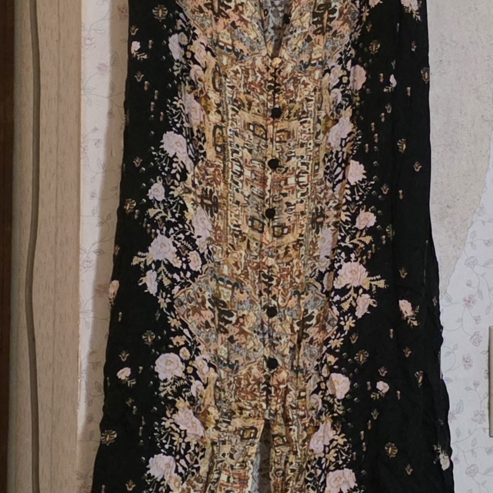 Free People Black Dress with Floral and Abstract Patterns